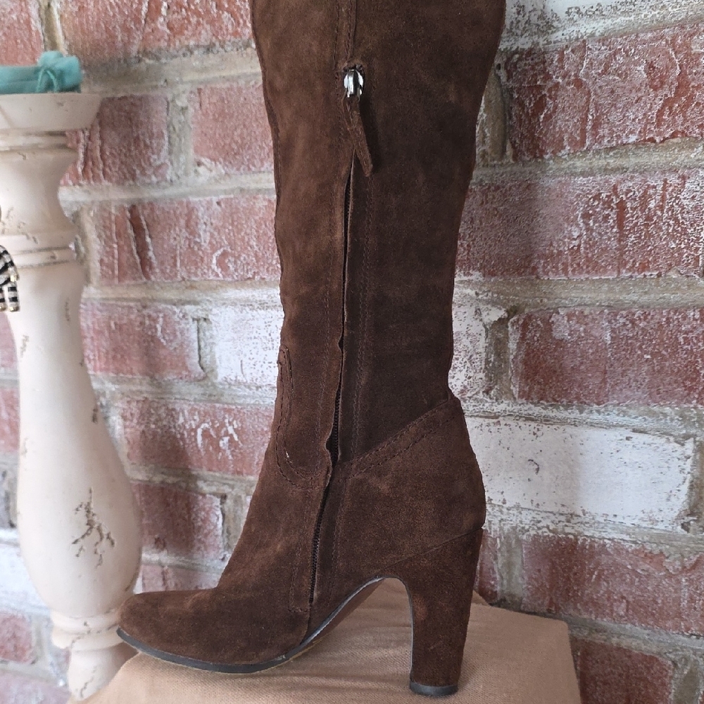 Brown Suede Knee-High Boots - Picture 11 of 16